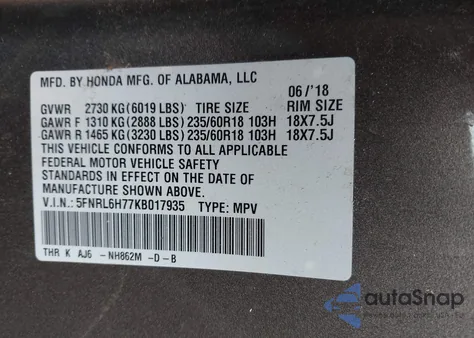2019 Honda Odyssey Exl from USA, damaged, VIN 5FNRL6H77KB017935